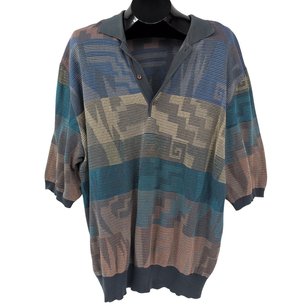 Vintage St Croix Abstract Striped Polo Shirt Knit 90s Grandpa Grunge USA XLarge